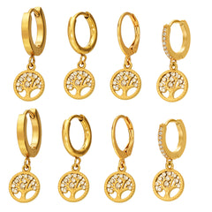 18K Gold-Plated Cubic Zirconia Tree Charm Earrings