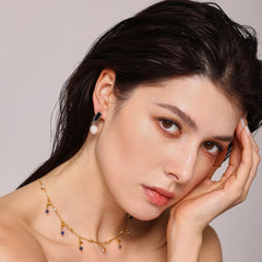 Green or Black Cubic Zirconia Freshwater Pearl Drop Earrings