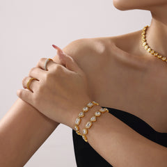 Cubic Zirconia Heart and Square Link Bracelet
