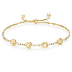 14K Dainty Heart and Oval Accented Tennis Bracelet