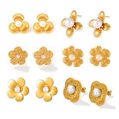 Flower & Shell-Pearl Stainless Steel Stud Earrings