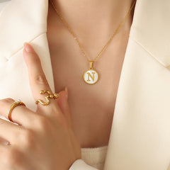 White Shell Initial Medallion Necklace