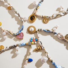 Fabric Scarf-Style Mixed Charm Necklace