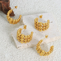 Triple-Row Bead Hoop Earrings