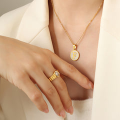 White Shell Initial Medallion Necklace