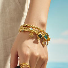 18K Gold-Plated Clover Charm Bead Bracelet