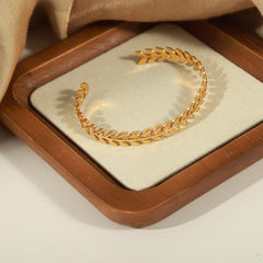Leaf-Link Open Cuff Bracelet