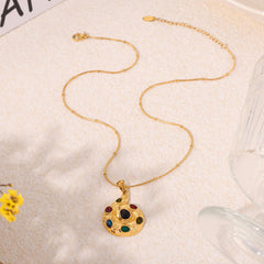 18K Gold-Plated Multicolor Circular Pendant Necklace