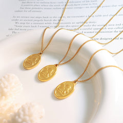 18K Gold-Plated Oval Angel Pendant Necklace