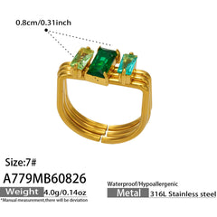 Rectangular Cubic Zirconia Three-Row Ring