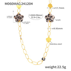 Long Leopard-Pattern Geometric Chain Necklace