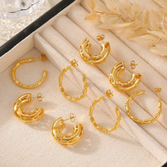 18K Gold-Plated Openwork C-Hoop Earrings