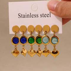 Gold-Tone Glass and Heart Drop Earrings