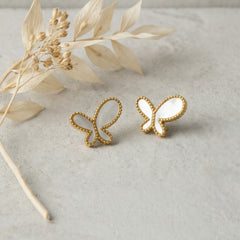 18K Gold-Plated Mother-of-Pearl Butterfly Stud Earrings