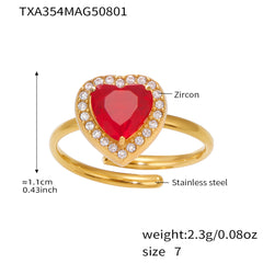 18K Gold-Plated Red Heart Cubic Zirconia Jewelry