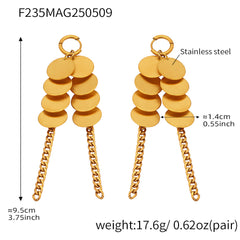 18K Gold-Plated Brushed Disc Chain Drop Earrings