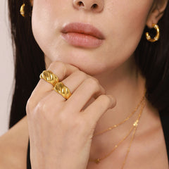 18K Gold-Plated Sculptural Ridge Open Ring
