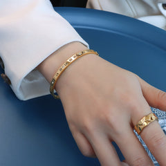 Numeral-Accent Slim Stainless Steel Bangle