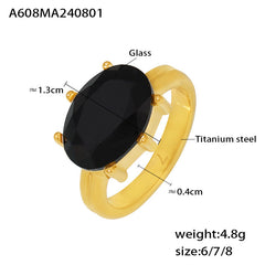 18K Gold-Plated Oval Glass Statement Ring