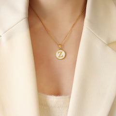 White Shell Initial Medallion Necklace