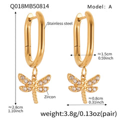 Cubic Zirconia Dragonfly Charm Earrings