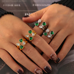 Heart and Teardrop Glass Accent Open Ring