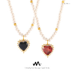 Pearl-Look Heart Stone-Accent Necklace