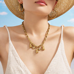 18K Gold-Plated Bear and Heart Charm Necklace