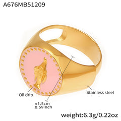 18K Gold-Plated Enamel Portrait Ring