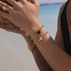 Agate or Shell Accent Cross Bracelet