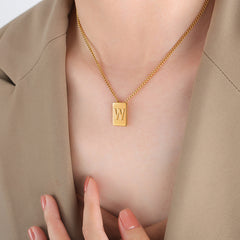 Gold-Tone Square Initial Pendant Necklace