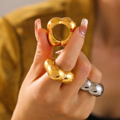 Sculptural Rounded Flower Stainless Steel Ring