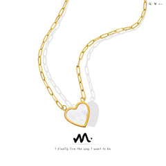 18K Gold-Plated White Shell Heart Pendant Necklace