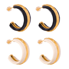 Enamel Crescent Hoop Earrings