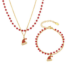 Garnet Santa Hat Layered Necklace & Bracelet