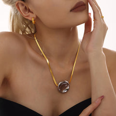 18K Gold-Plated Sculptural Round or Rectangular Pendant Necklace