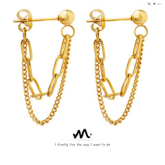 Layered Chain Drop Stud Earrings