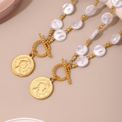 Faceted Bead Coin Toggle Necklace
