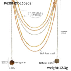 Gold-Tone Layered Stone Tassel Necklace