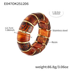 18K Gold-Plated Leopard Pattern Resin Stretch Bangle