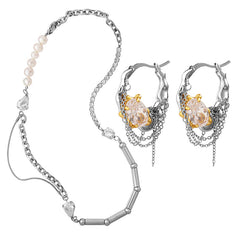 Freshwater Pearl and Stone Hoop Earrings
