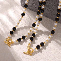 Black Agate & Shell Accent Toggle Necklace
