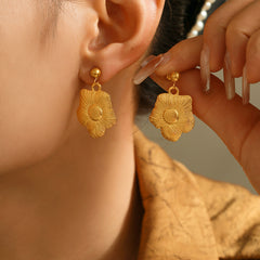 18K Gold-Plated Textured Flower Drop Earrings