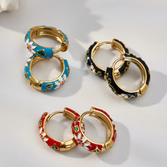 18K Gold-Plated Floral Enamel Hoop Earrings