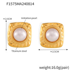 18K Gold-Plated Square Pearl-Look Stud Earrings