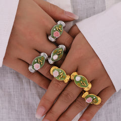 Rose Enamel and Freshwater Pearl Ring Designs