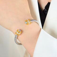 Colored Cubic Zirconia Cable Cuff Bracelet