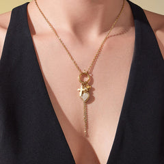 18K Gold-Plated Heart Charm Lariat Necklace