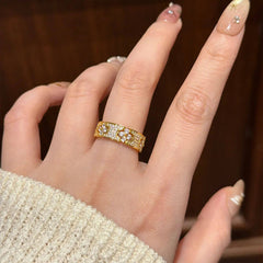 Camille Vintage-Inspired Pavé Clover Adjustable Ring