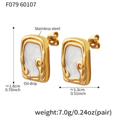 Ornate Rectangular Inlay Stud Earrings